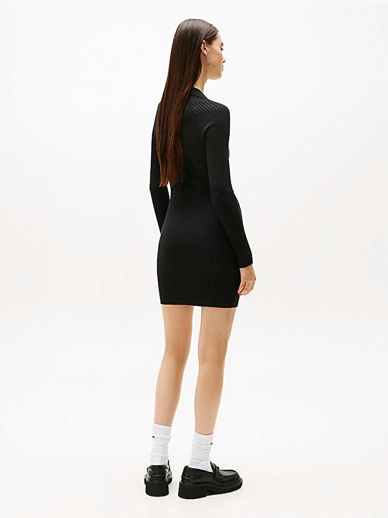 Tommy Hilfiger TJW Yakalı Armalı Kadın Siyah Elbise DW0DW22183BDS