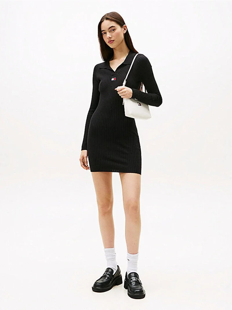 Tommy Hilfiger TJW Yakalı Armalı Kadın Siyah Elbise DW0DW22183BDS