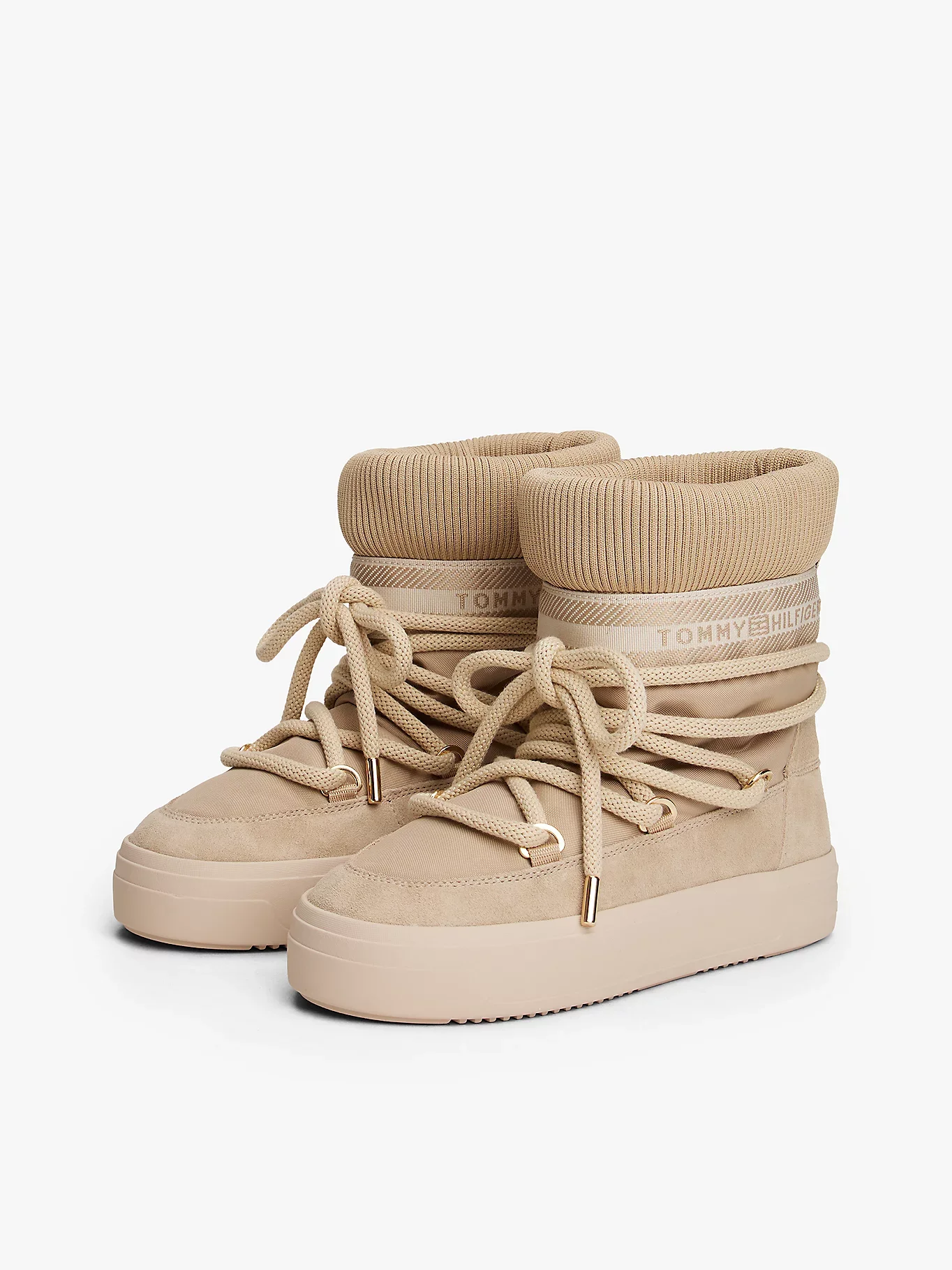 Tommy Hilfiger Tommytech Logo Şeritli Sıcak Kar Kadın Bej Bot FW0FW08998ACC