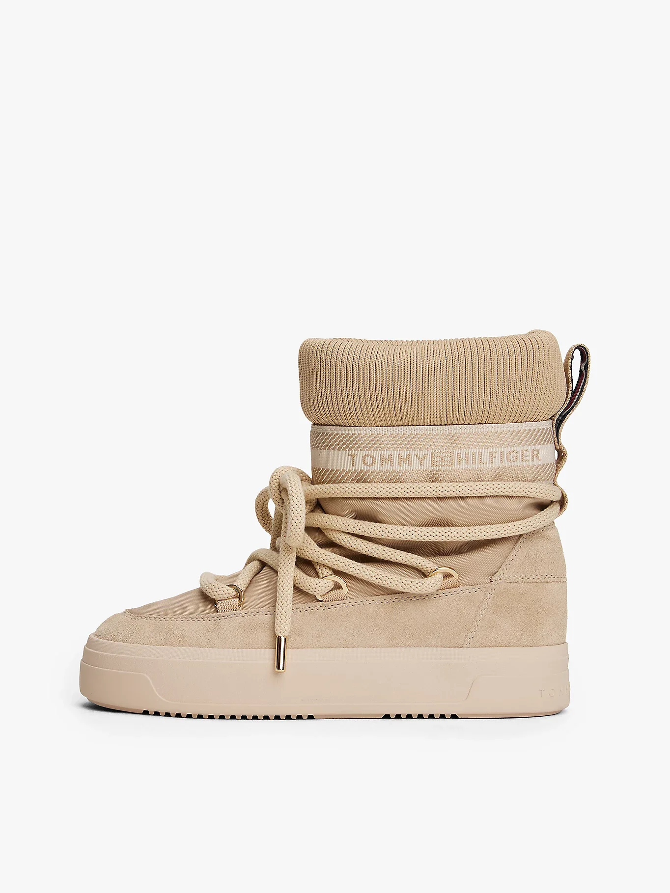 Tommy Hilfiger Tommytech Logo Şeritli Sıcak Kar Kadın Bej Bot FW0FW08998ACC