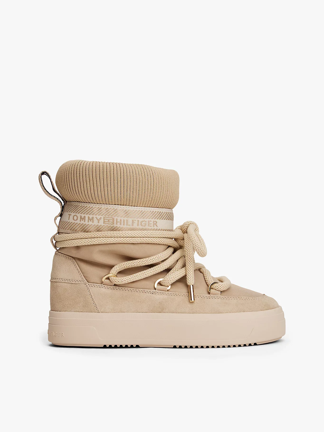 Tommy Hilfiger Tommytech Logo Şeritli Sıcak Kar Kadın Bej Bot FW0FW08998ACC