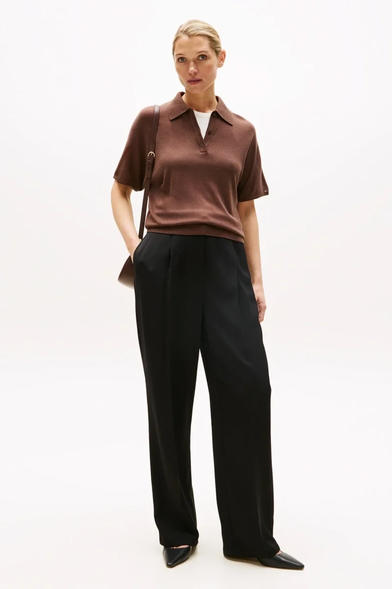 Tommy Hilfiger Viskon Twill Rahat Kesim Düz Paça Kadın Pantolon WW0WW46749BDS