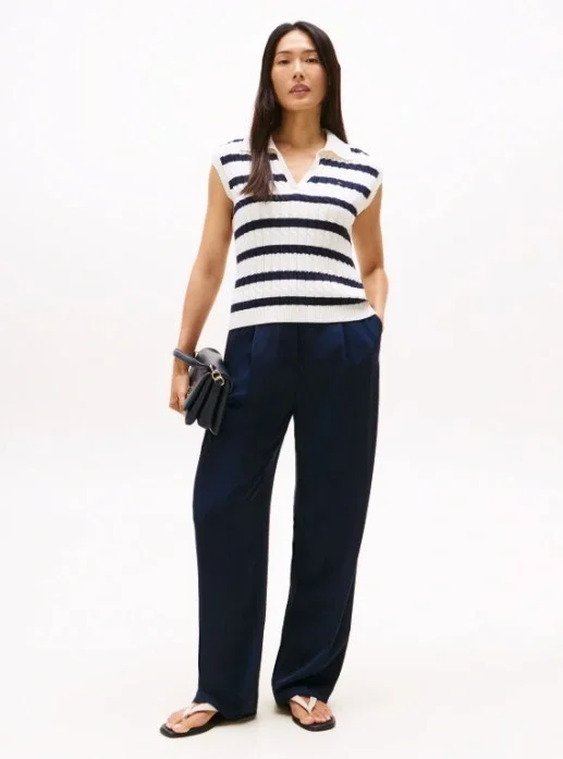 Tommy Hilfiger Viskon Twill Rahat Kesim Düz Paça Kadın Pantolon WW0WW46749C1G