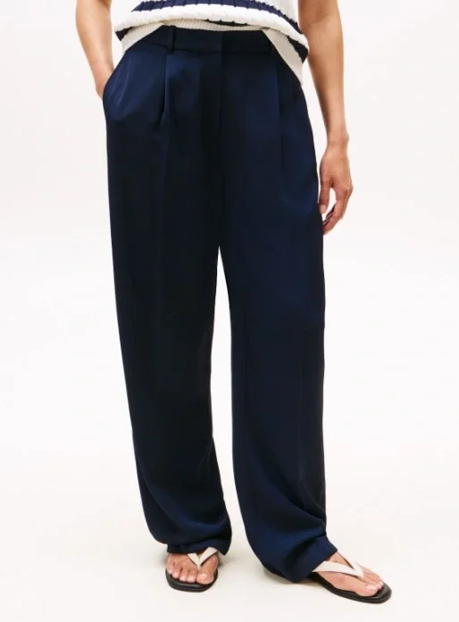 Tommy Hilfiger Viskon Twill Rahat Kesim Düz Paça Kadın Pantolon WW0WW46749C1G