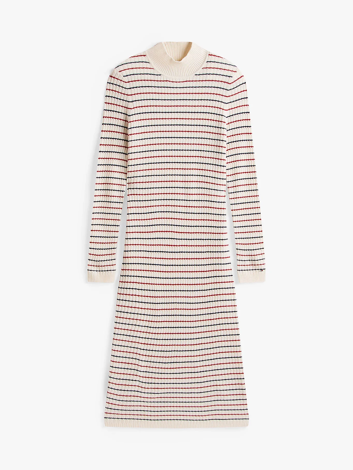 Tommy Hilfiger Yün Kaşmir Karışımlı Saç Örgülü Yarım Balıkçı Yaka Uzun Kollu Kadın Beyaz Elbise WW0WW464300FH