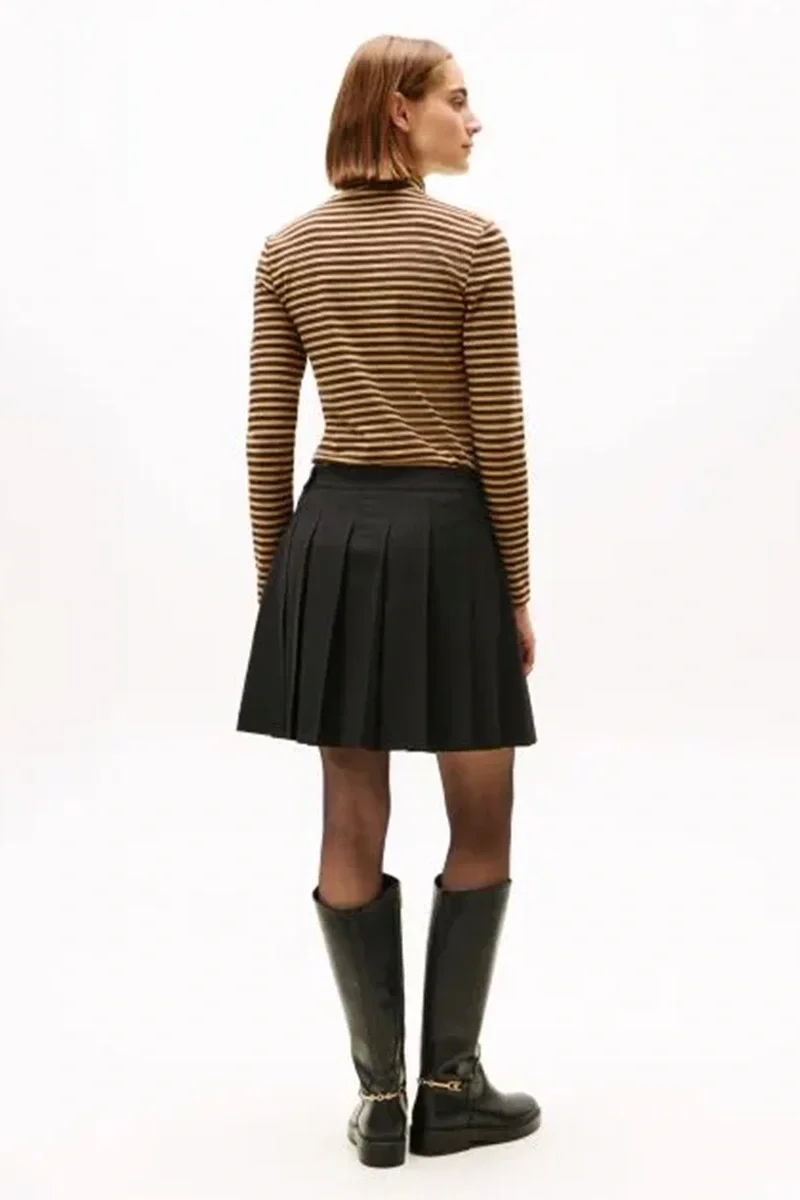 Tommy Hilfiger Zamansız Yün Pileli Mini Kadın Siyah  Etek WW0WW48354BDS