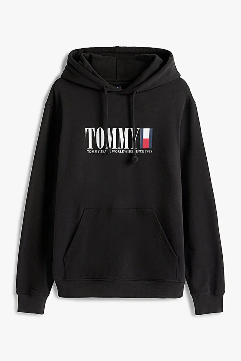 Tommy Hilfiger Dna Graphics Erkek Siyah Kapüşonlu Sweatshirt DM0DM22144BDS