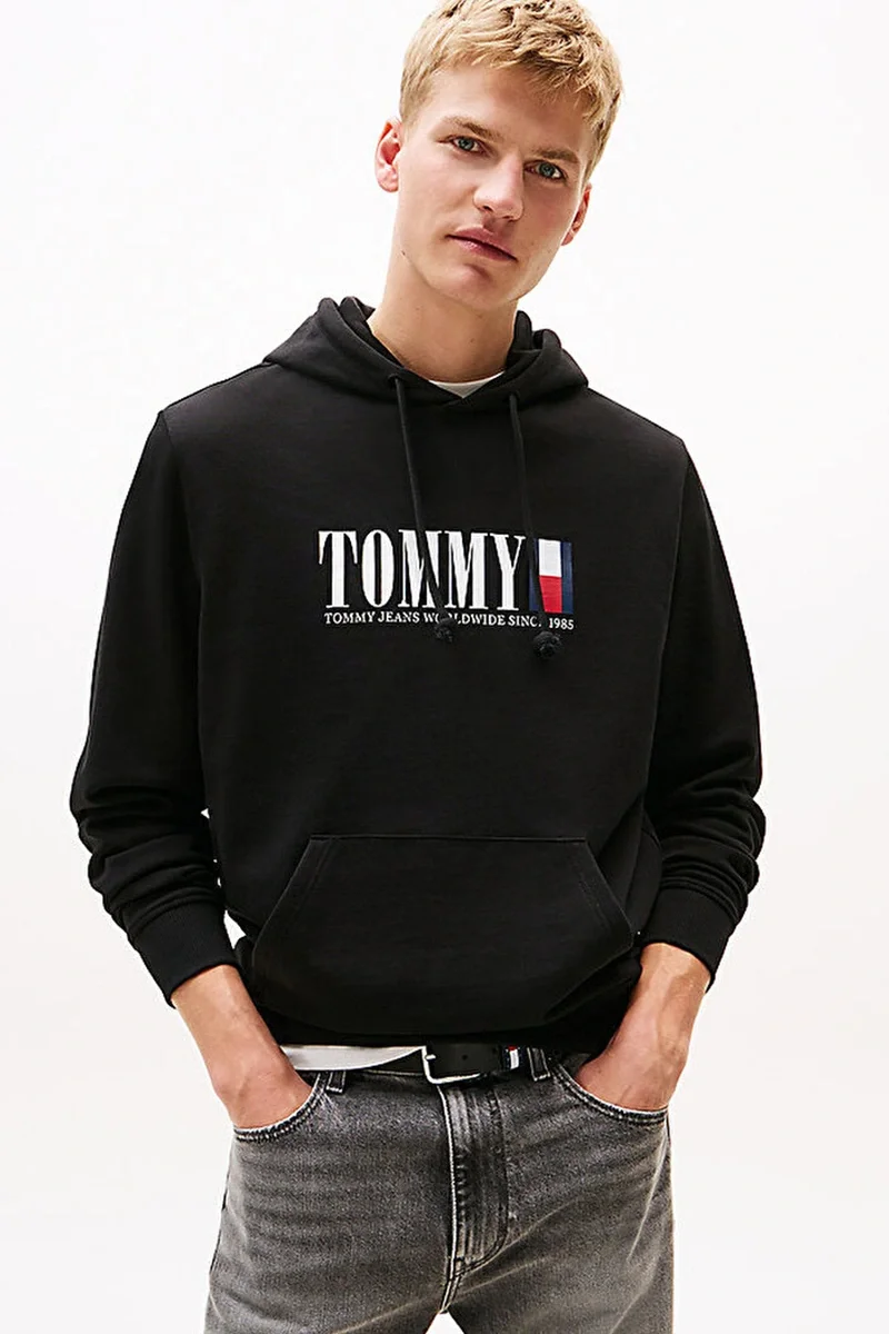 Tommy Hilfiger Dna Graphics Erkek Siyah Kapüşonlu Sweatshirt DM0DM22144BDS