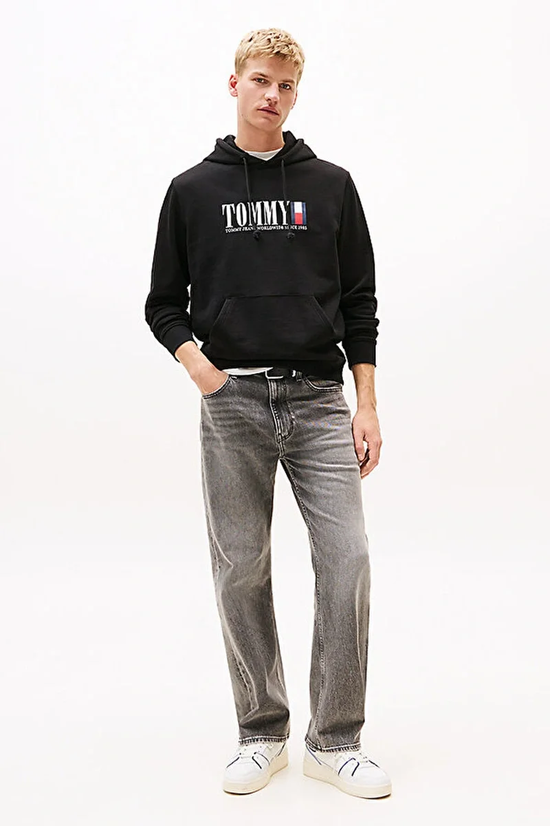 Tommy Hilfiger Dna Graphics Erkek Siyah Kapüşonlu Sweatshirt DM0DM22144BDS