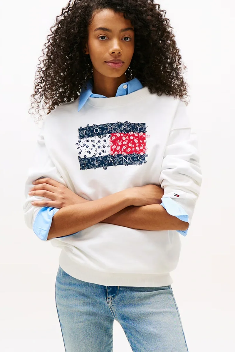 Tommy Hilfiger Floral Flag Kadın Beyaz Kazak  DW0DW20933YBL