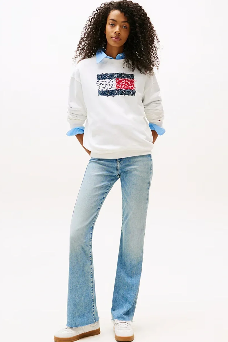 Tommy Hilfiger Floral Flag Kadın Beyaz Kazak  DW0DW20933YBL