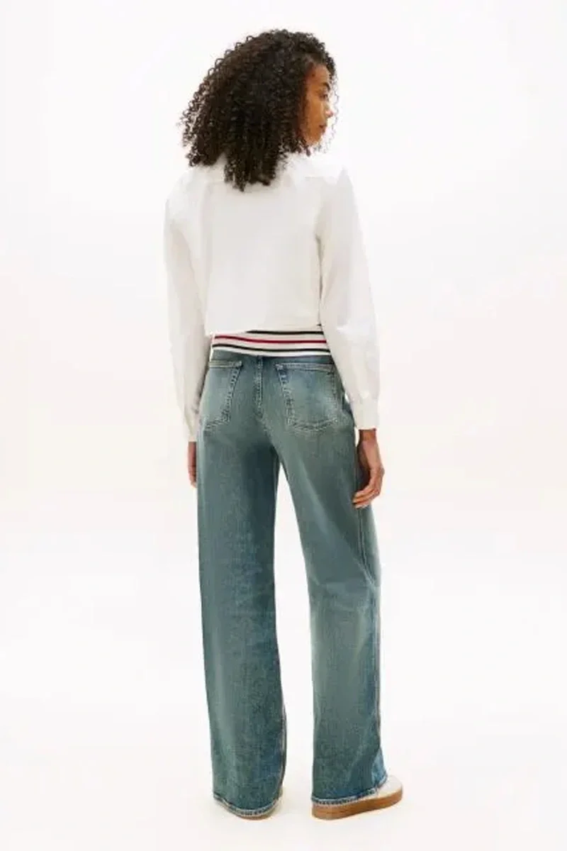 Tommy Hilfiger Kadın Çizgili Kısa Poplin Beyaz Gömlek DW0DW21400YBL