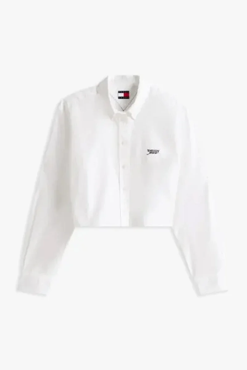 Tommy Hilfiger Kadın Çizgili Kısa Poplin Beyaz Gömlek DW0DW21400YBL