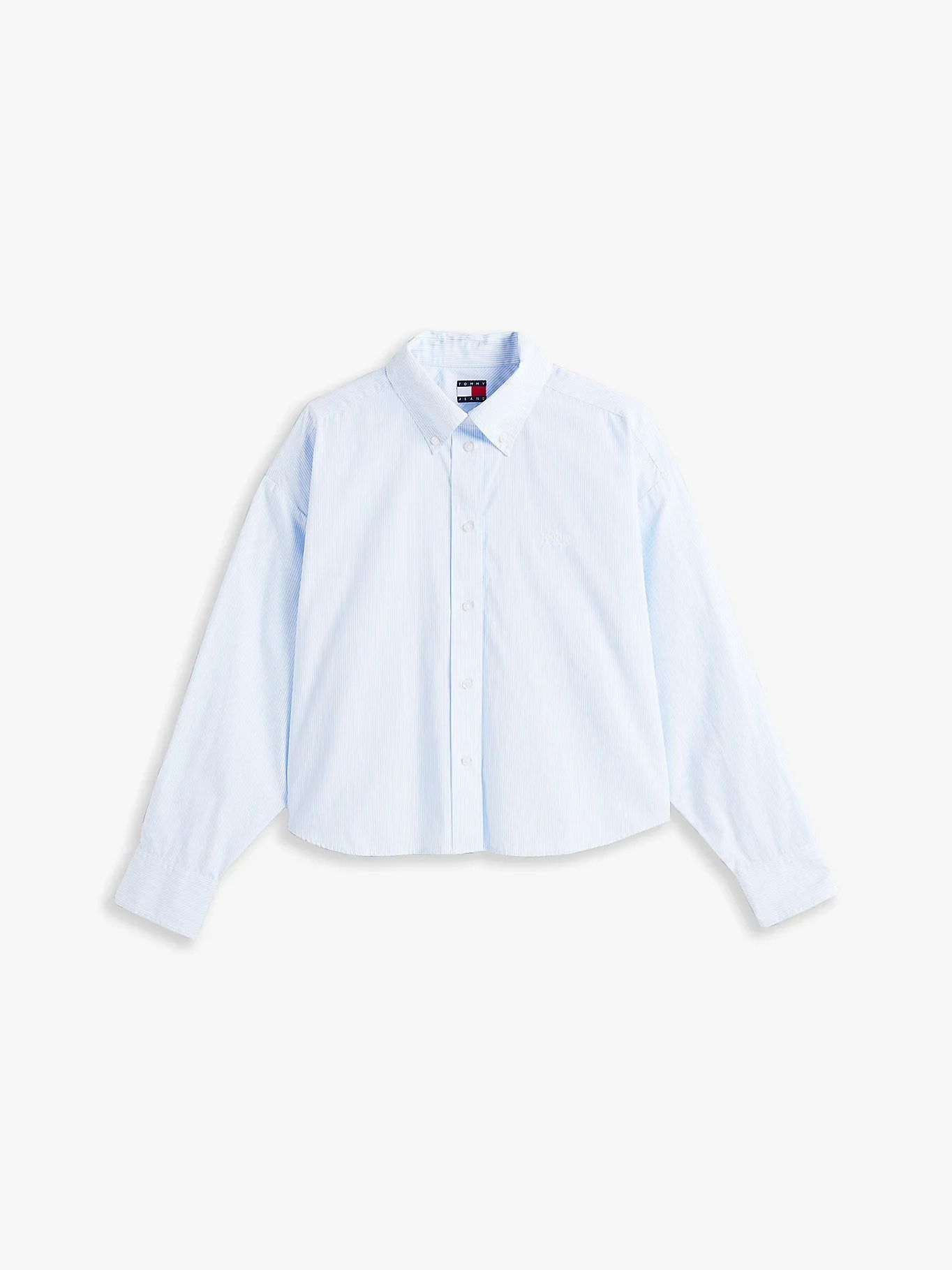 Tommy Hilfiger Kadın Çizgili Kısa Poplin Mavi Gömlek DW0DW214000BC