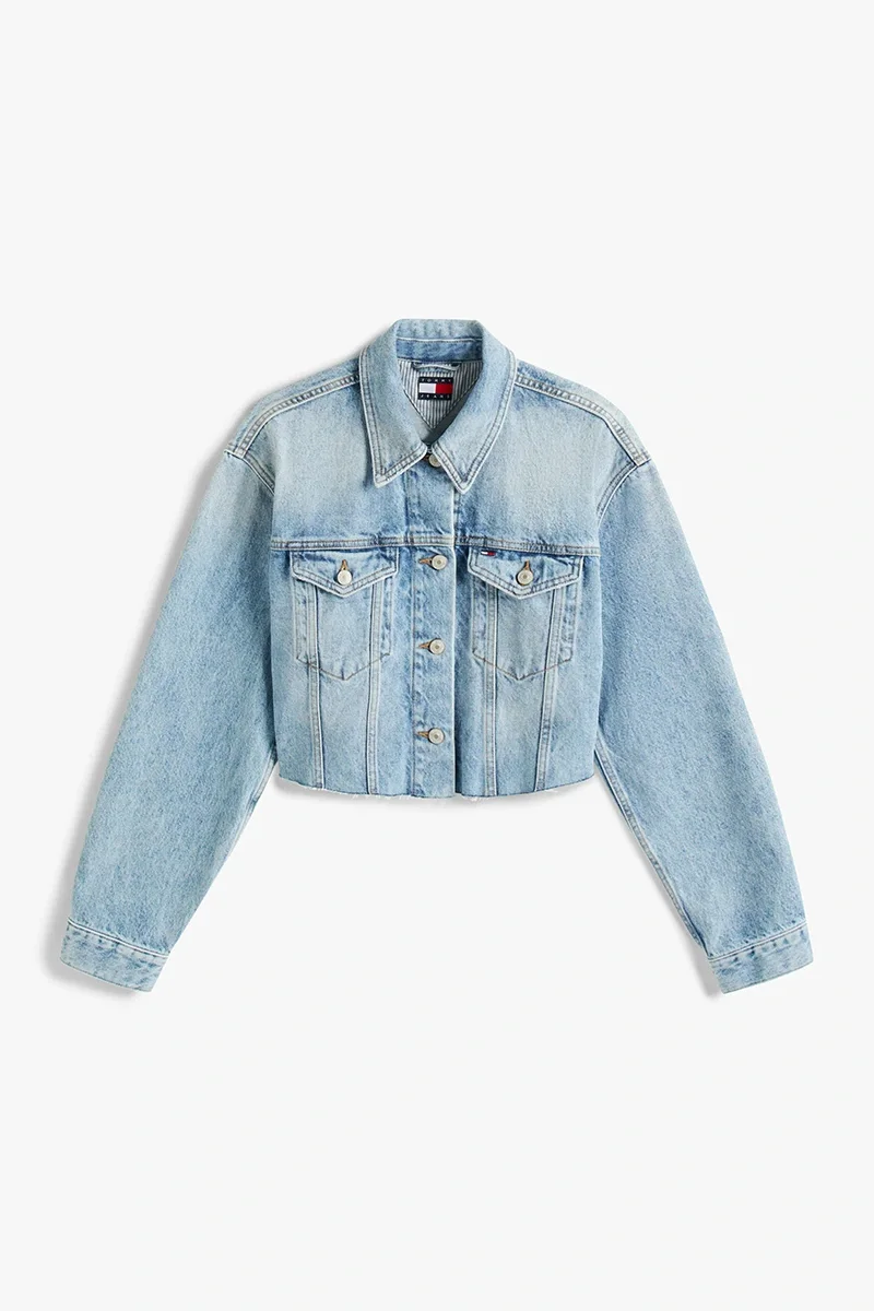 Tommy Hilfiger Kadın İkonik Şeritli Kısa Jean Mavi Ceket DW0DW210631A5