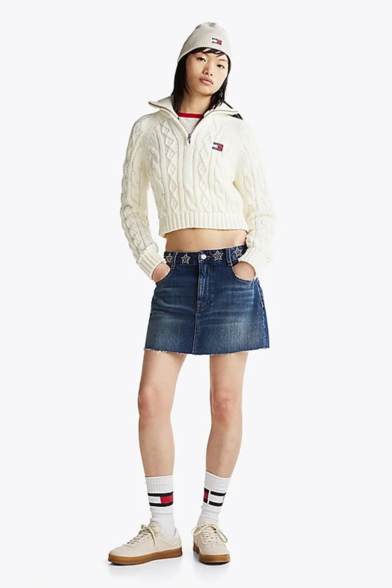 Tommy Hilfiger STUDDED DENIM MINI SKIRT AI9057 Kadın mavi Etek DW0DW198751BK