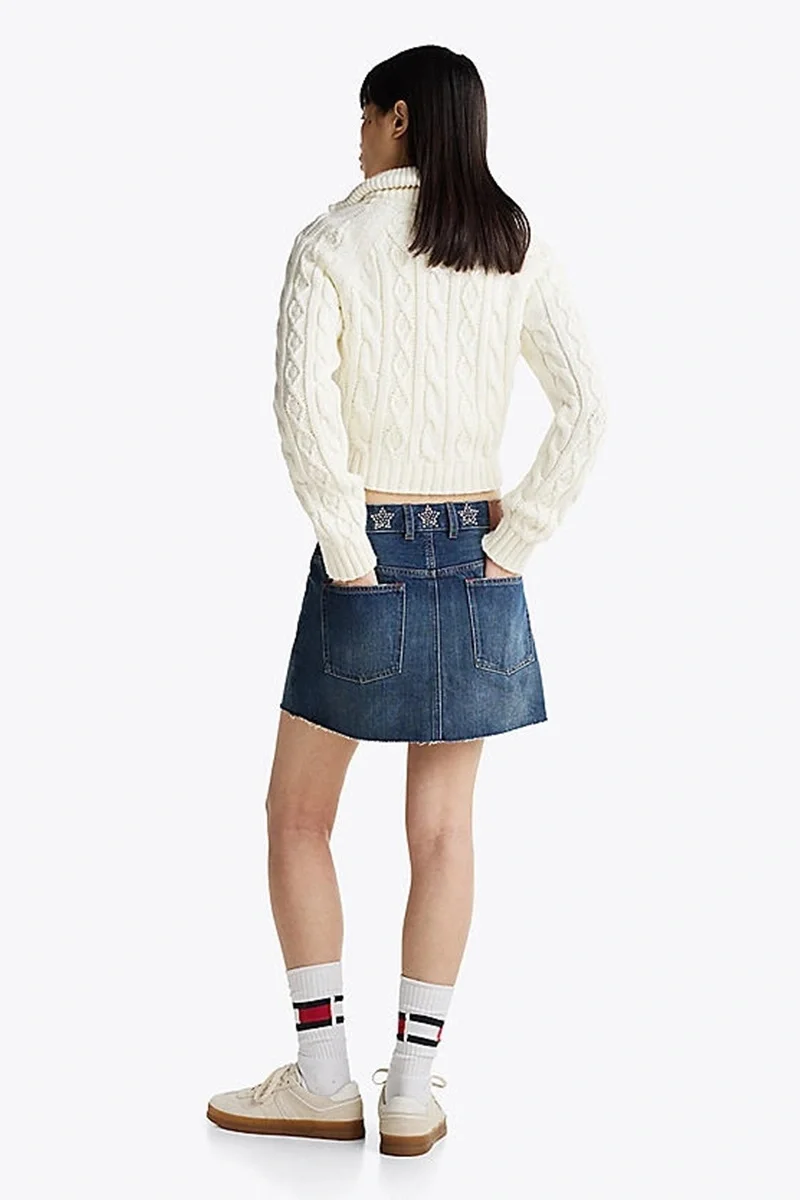 Tommy Hilfiger STUDDED DENIM MINI SKIRT AI9057 Kadın mavi Etek DW0DW198751BK