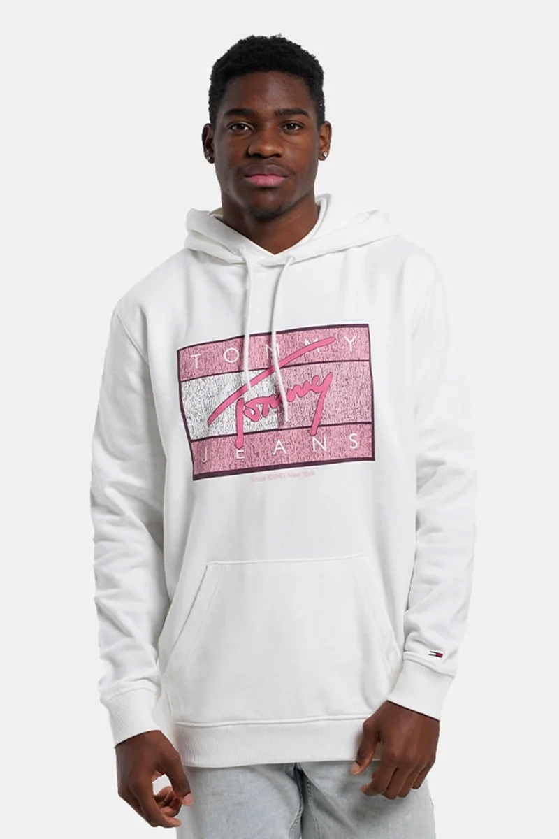 Tommy Hilfiger TJM REG DNA FLAG TWIST HOOD EXT Erkek beyaz Sweatshirt DM0DM21100YBL