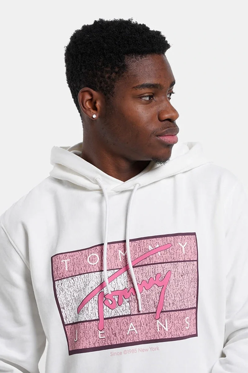 Tommy Hilfiger TJM REG DNA FLAG TWIST HOOD EXT Erkek beyaz Sweatshirt DM0DM21100YBL