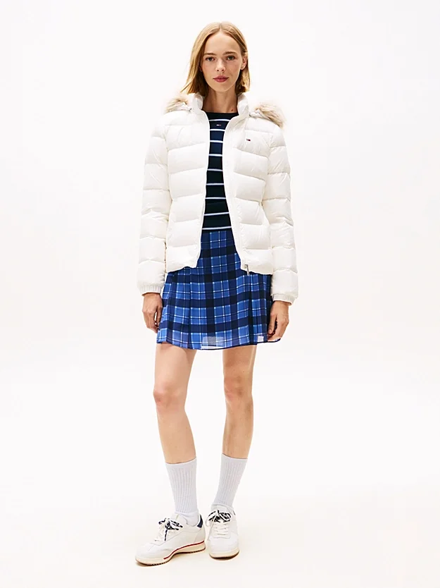 Tommy Hilfiger TJW Basic Kapüşonlu Kuş Tüyü Kadın Beyaz  Mont  DW0DW18312YBL