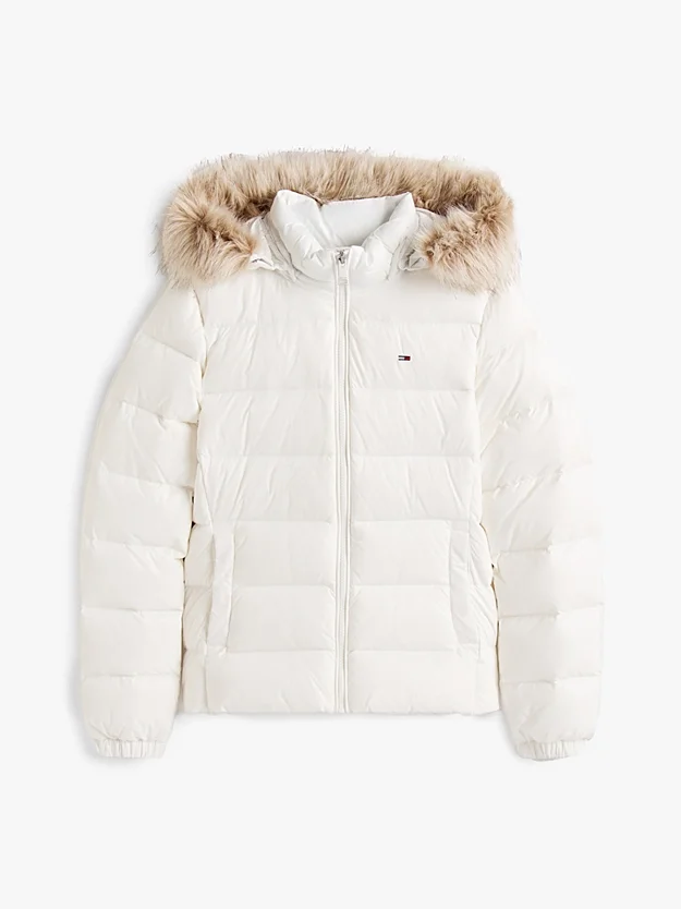 Tommy Hilfiger TJW Basic Kapüşonlu Kuş Tüyü Kadın Beyaz  Mont  DW0DW18312YBL