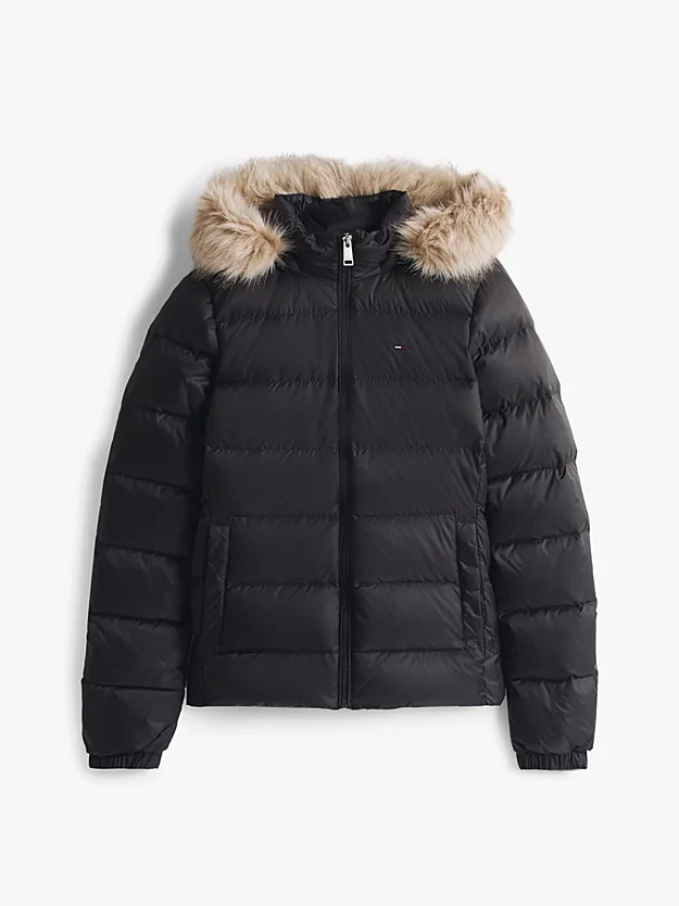 Tommy Hilfiger TJW Basic Kapüşonlu Kuş Tüyü Kadın Siyah  Mont  DW0DW18312BDS