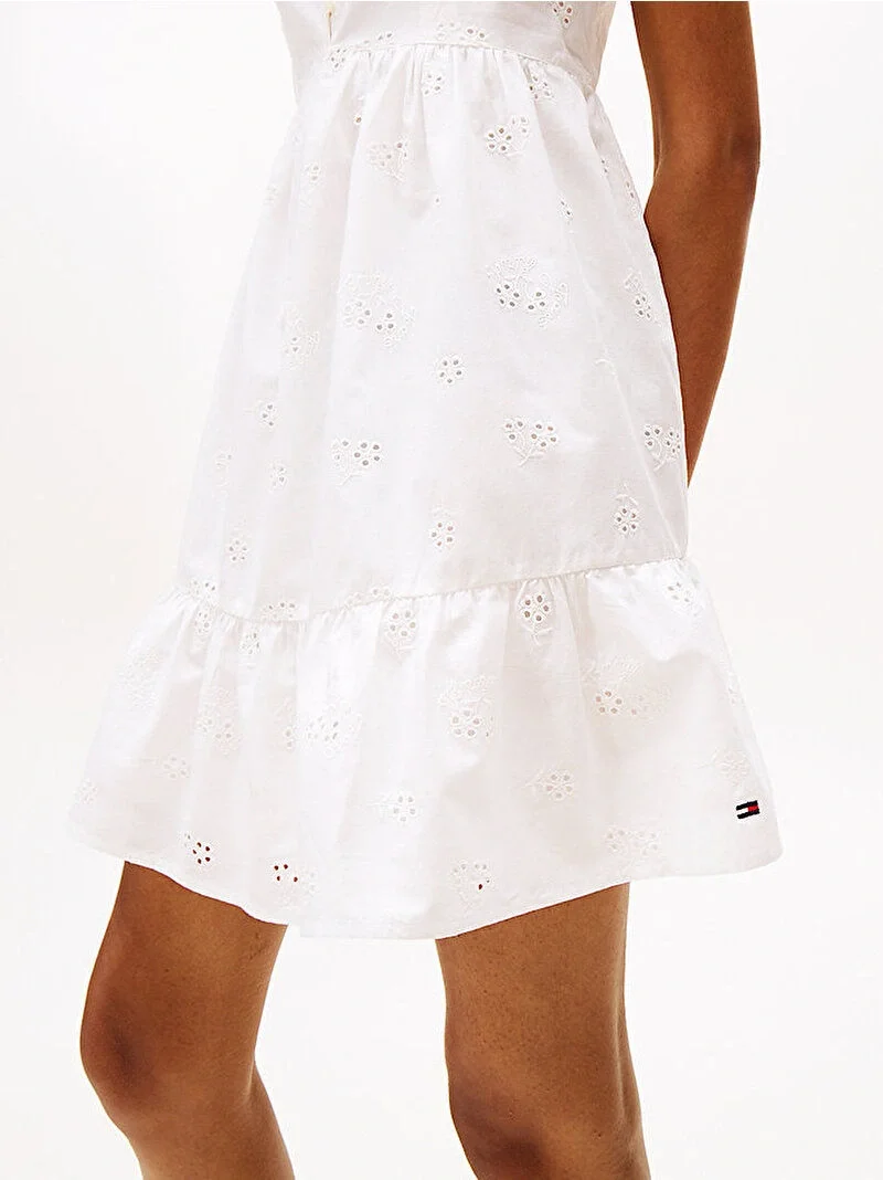 Tommy Hilfiger TJW BRODERIE ANGLAISE DRESS Kadın Beyaz Elbise DW0DW21165YBL