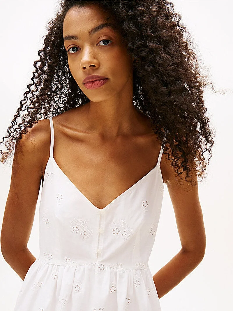 Tommy Hilfiger TJW BRODERIE ANGLAISE DRESS Kadın Beyaz Elbise DW0DW21165YBL