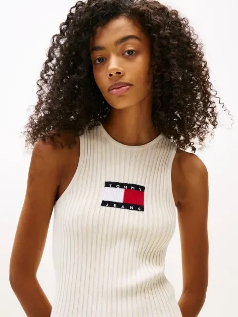 Tommy Hilfiger TJW FLAG SWEATER MINI DRESS EXT Kadın Beyaz Elbise DW0DW20877YBL