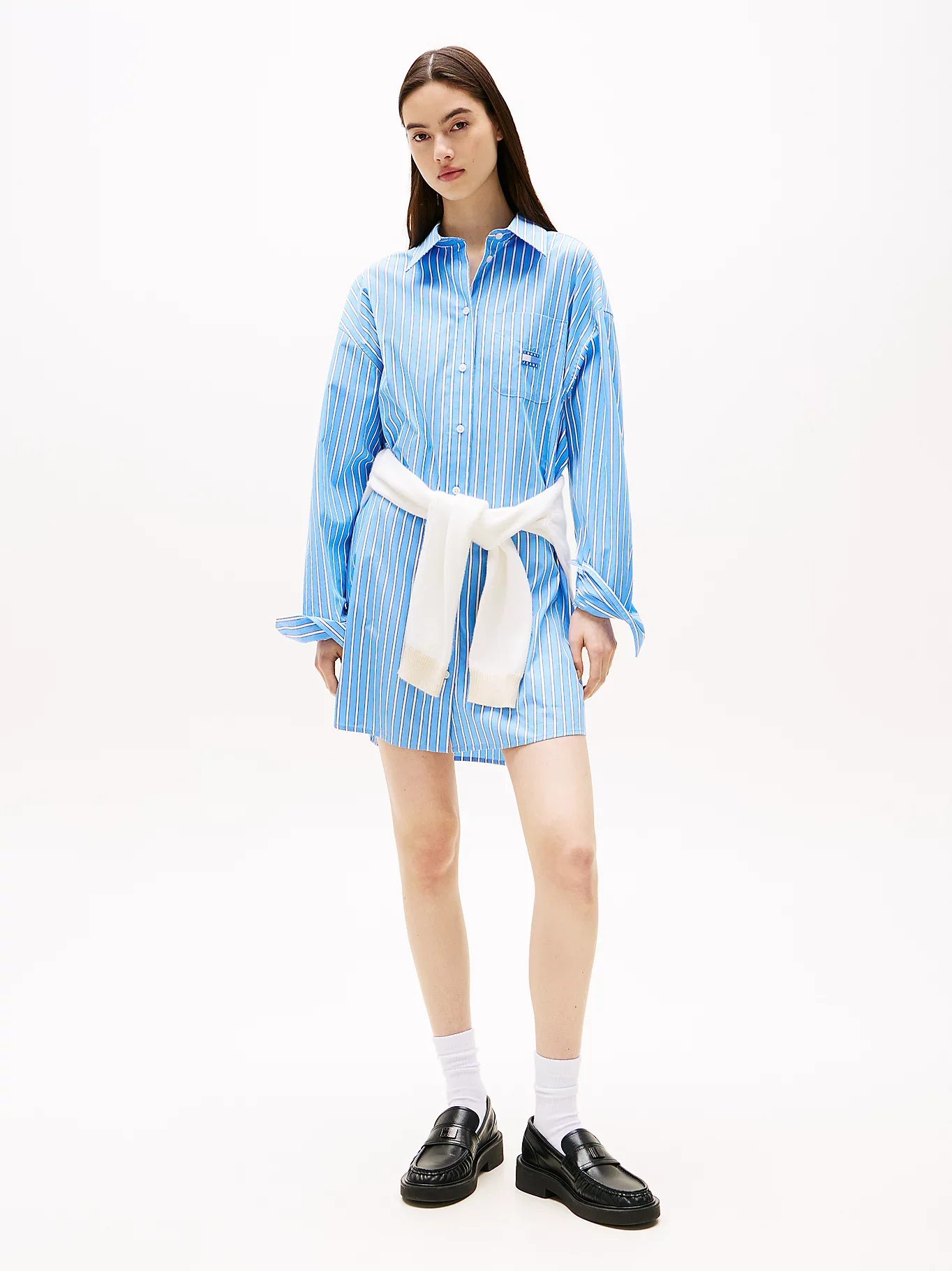 Tommy Hilfiger TJW OVS MINI SHIRT DRESS EXT Kadın Mavi Elbise DW0DW211220BB