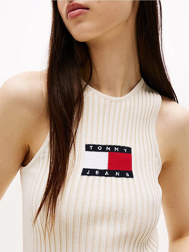 Tommy Hilfiger TJW RIB RACER TANK Kadın Beyaz Kazak DW0DW20975YBL