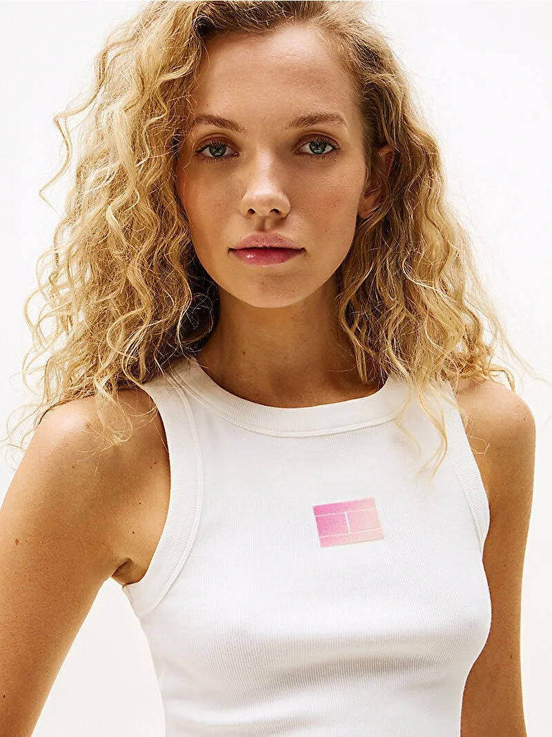 Tommy Hilfiger TJW SLIM GRADIENT FLAG TANK Kadın Beyaz  Atlet  DW0DW20920YBL