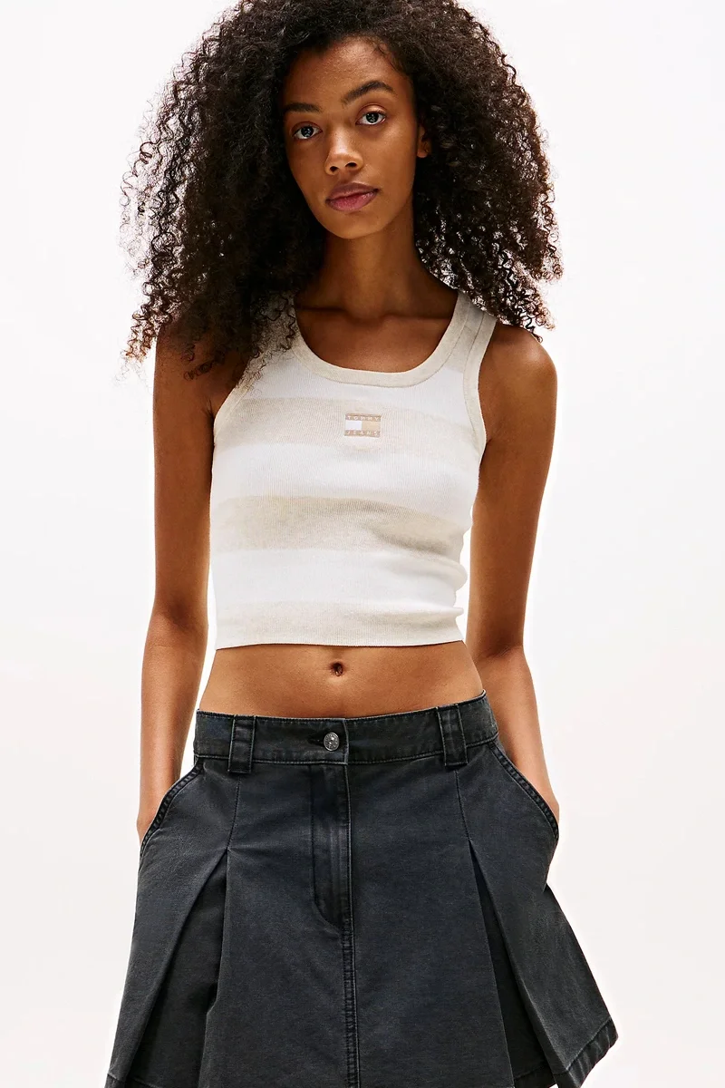 Tommy Hilfiger Tommy Hilfiger Çizgili Kısa Kadın  Bej  Triko DW0DW20969AE3