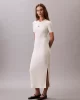 Calvin Klein Jeans A - MODAL RIB SS DRESS Kadın Beyaz Elbise LV044C902G-PBA