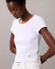 Calvin Klein Jeans Kadın Etiketli Fitilli Kısa Beyaz T-shirt LV047C200G-YAA