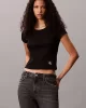 Calvin Klein Jeans Kadın Etiketli Fitilli Kısa Siyah T-shirt LV047C200G-UB1