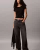 Calvin Klein Jeans Kadın Etiketli Fitilli Kısa Siyah T-shirt LV047C200G-UB1
