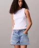 Calvin Klein Jeans Kadın Etiketli Pamuklu Fitilli Beyaz Bluz LV047C201G-YAA