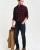 Gant Erkek  Kırmızı Regular Fit Düğmeli Yaka Kareli Gömlek