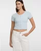 Guess Jeans GJ SL CN SNAP EMBRO SLIM TOP Kadın Mavi T-shirt W5GP27KA0H1-G7O7