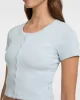 Guess Jeans GJ SL CN SNAP EMBRO SLIM TOP Kadın Mavi T-shirt W5GP27KA0H1-G7O7