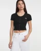 Guess Jeans GJ SL CN SNAP EMBRO SLIM TOP Kadın Siyah T-shirt W5GP27KA0H1-JBLK