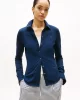 Tommy Hilfiger Kadın 1985 Dar Kesim Pike Uzun Kollu Mavi Gömlek WW0WW43528C1G