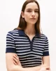 Tommy Hilfiger Kadın Pamuklu İnce Örgü Kısa Kollu Mavi Polo Yaka Kazak WW0WW414740BB
