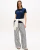 Tommy Hilfiger Kadın Simli Yazı Baskılı Normal Kesim Kısa Kollu Mavi T-shirt WW0WW47210C1G