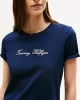Tommy Hilfiger Kadın Simli Yazı Baskılı Normal Kesim Kısa Kollu Mavi T-shirt WW0WW47210C1G