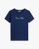 Tommy Hilfiger Kadın Simli Yazı Baskılı Normal Kesim Kısa Kollu Mavi T-shirt WW0WW47210C1G
