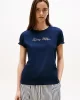 Tommy Hilfiger Kadın Simli Yazı Baskılı Normal Kesim Kısa Kollu Mavi T-shirt WW0WW47210C1G