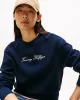 Tommy Hilfiger Kadın Simli Yazı Baskılı Normal Kesim Mavi Kazak WW0WW47159C1G