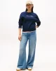 Tommy Hilfiger Kadın Simli Yazı Baskılı Normal Kesim Mavi Kazak WW0WW47159C1G